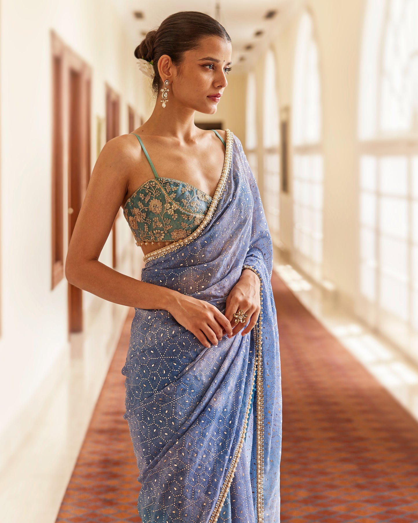 Shades of blue print saree