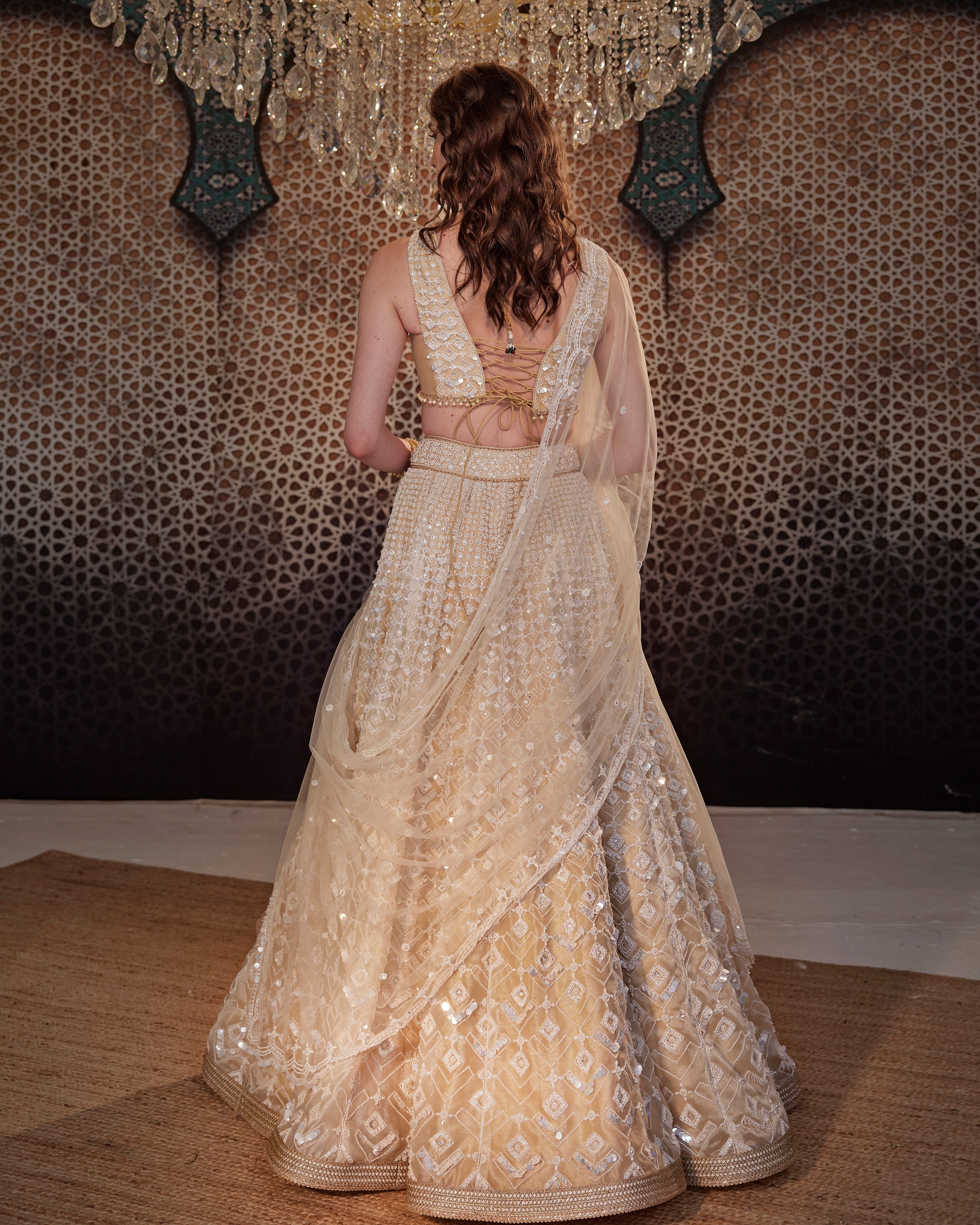 Ivory sequin embroidered lehenga