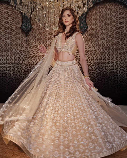 Ivory sequin embroidered lehenga