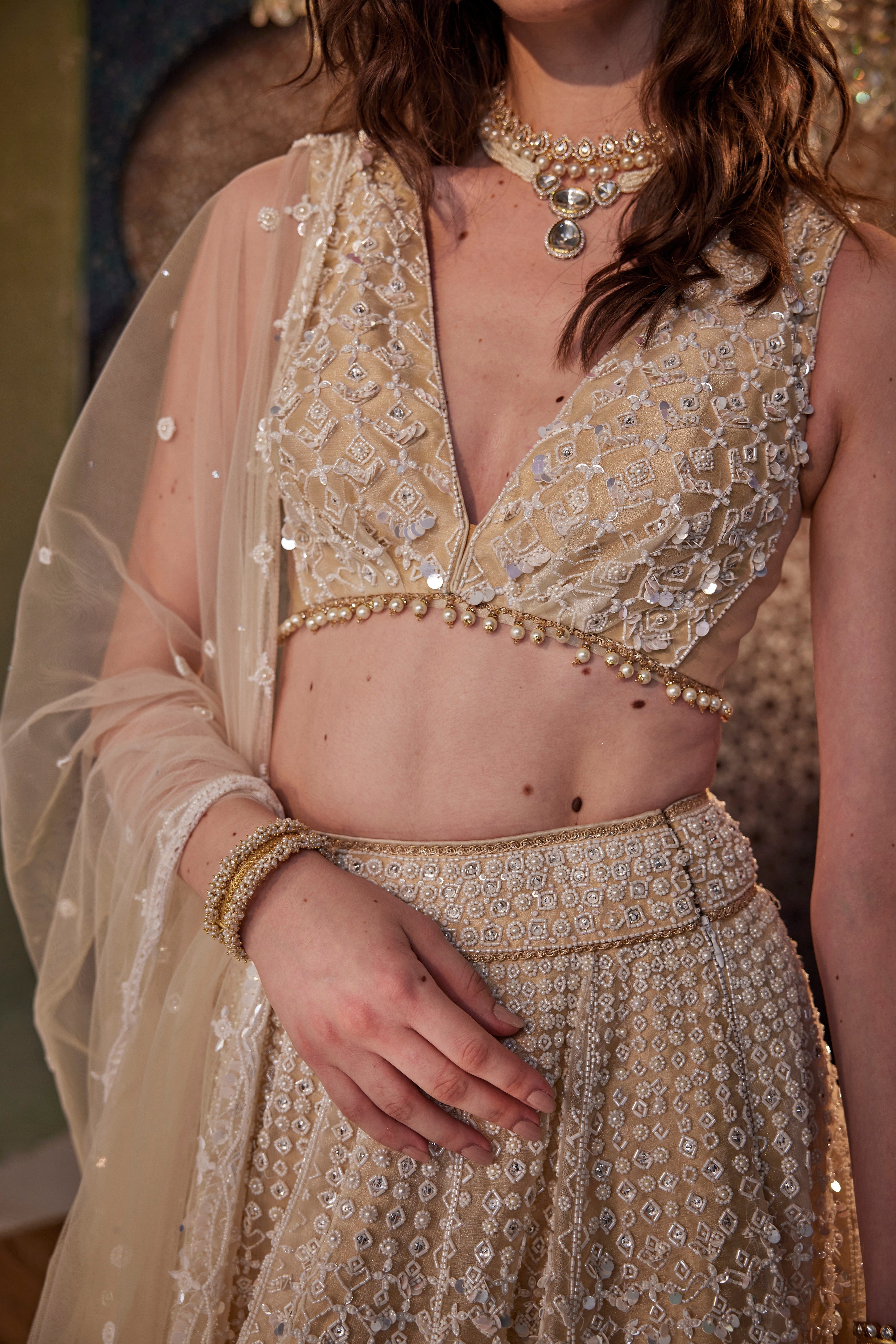 Ivory sequin embroidered lehenga