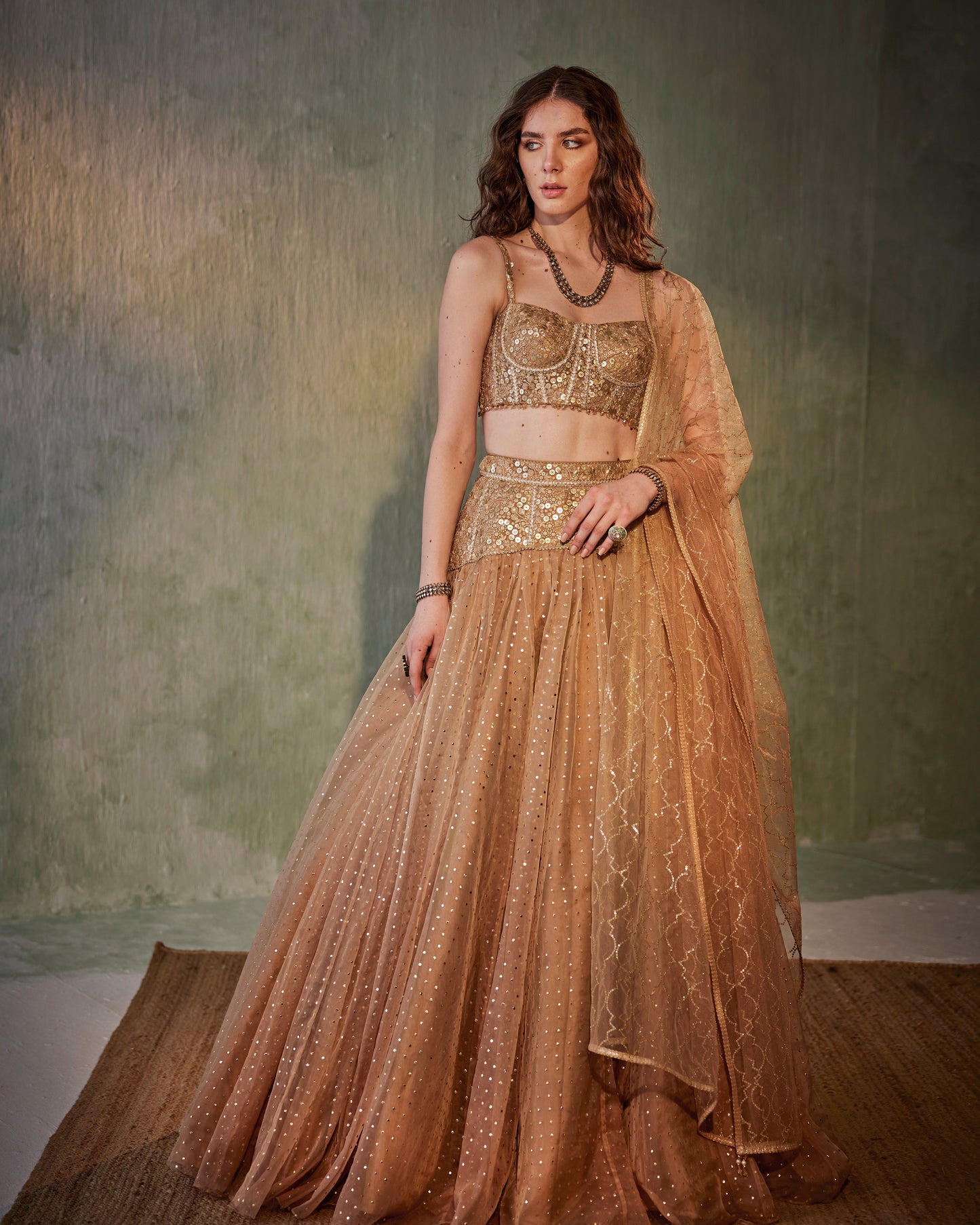 Ombré gold organza lehenga