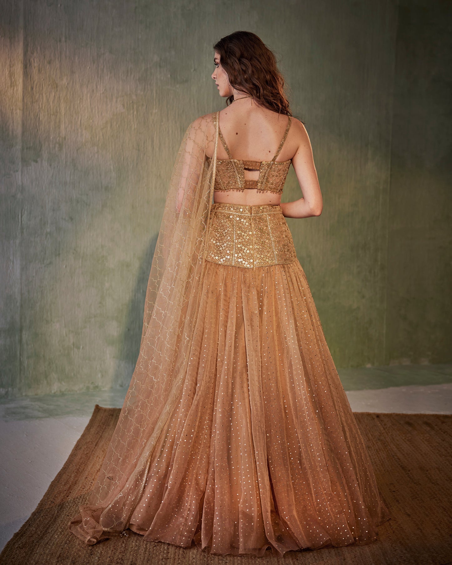 Ombré gold organza lehenga