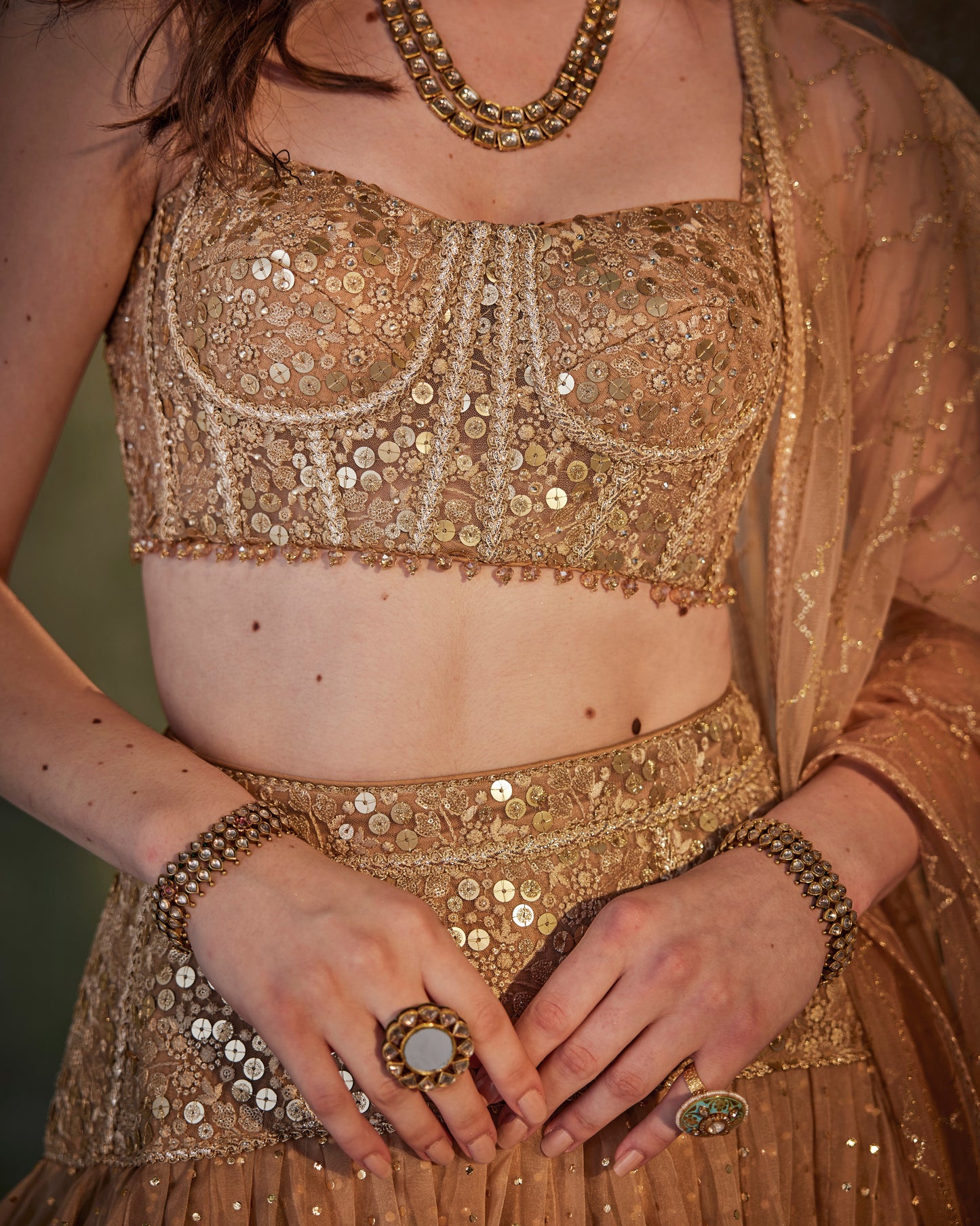 Ombré gold organza lehenga