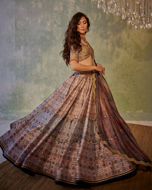 Ajrakh print lehenga