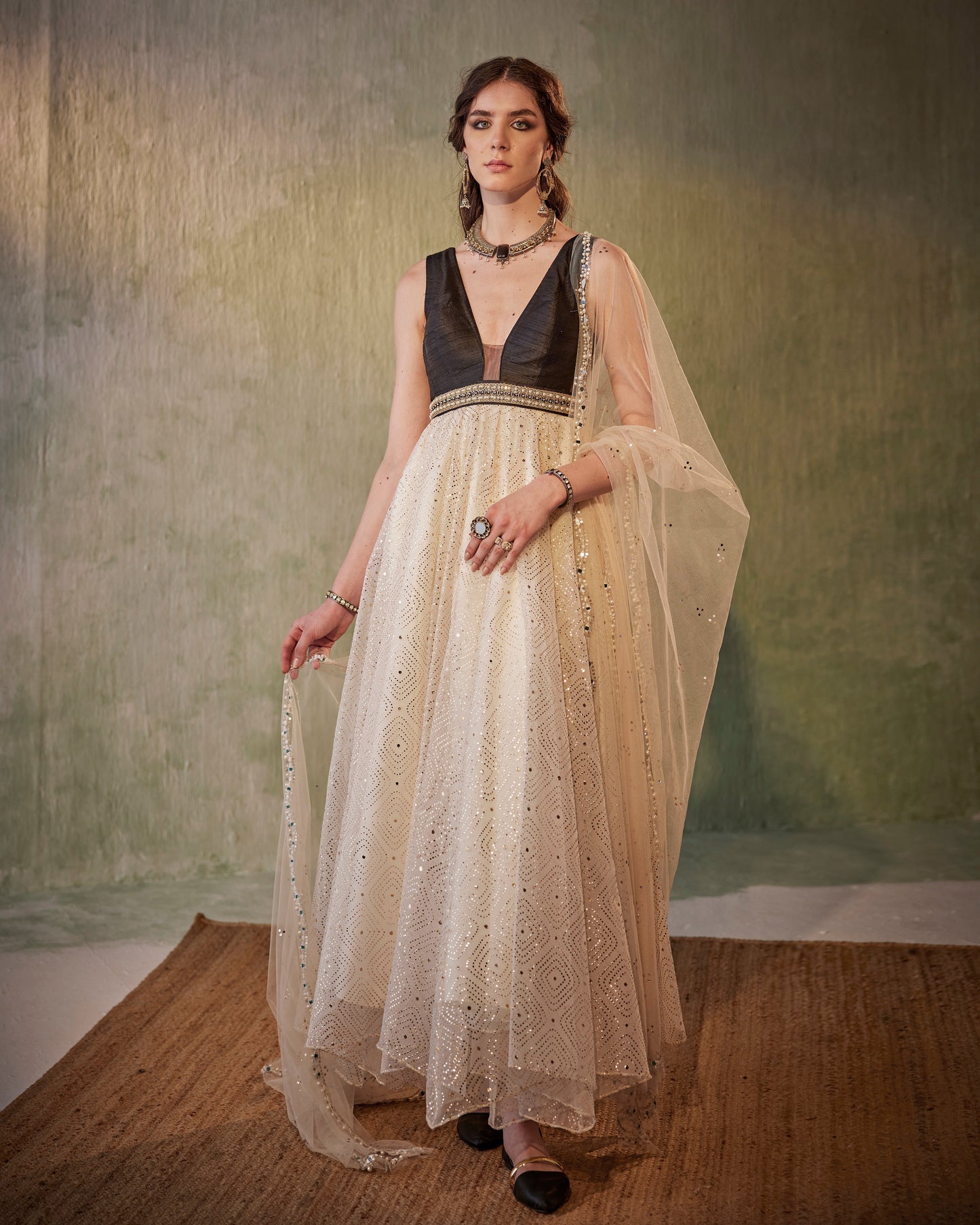 Black and ivory anarkali