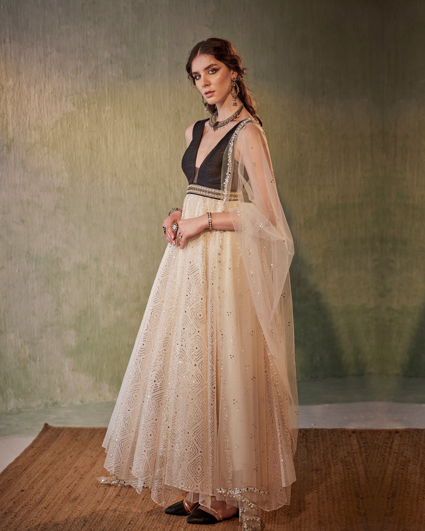 Black and ivory anarkali