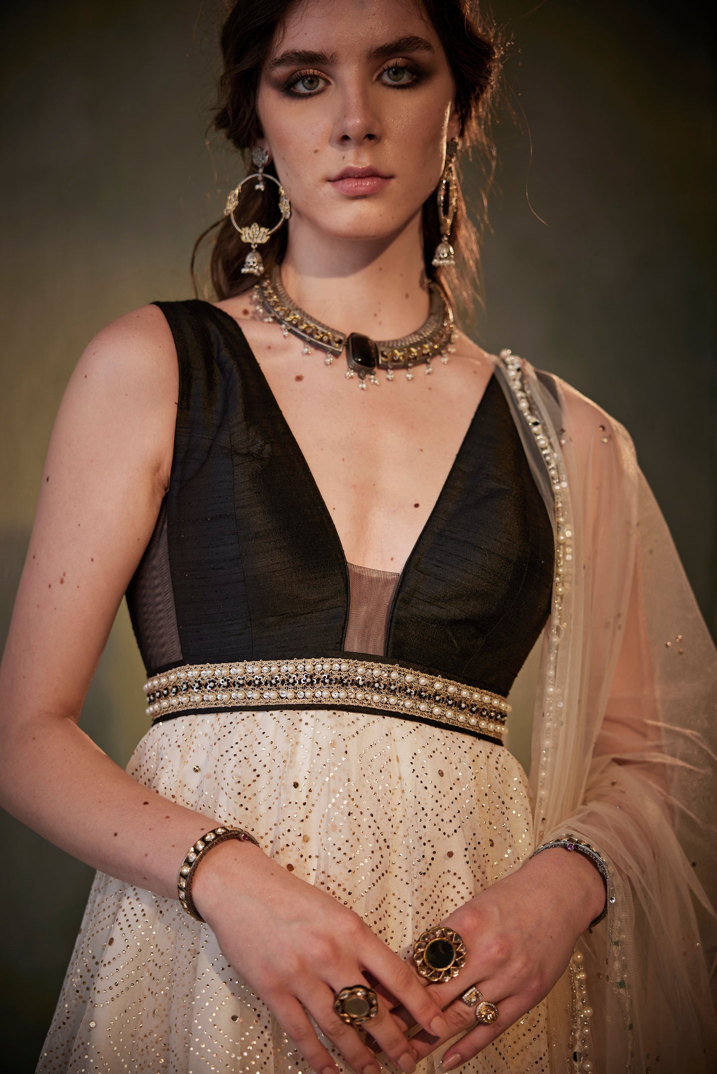 Black and ivory anarkali