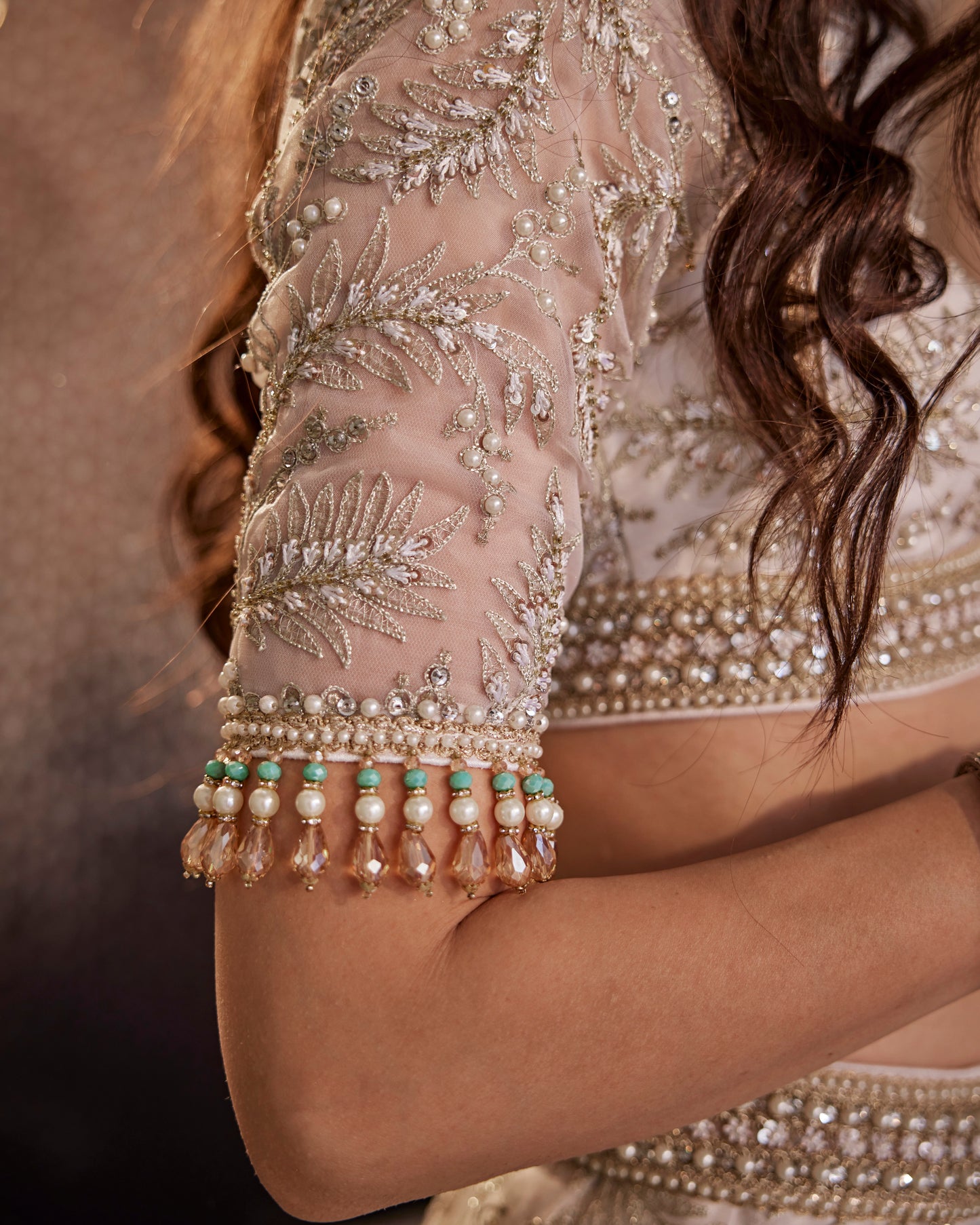 White leaves organza lehenga