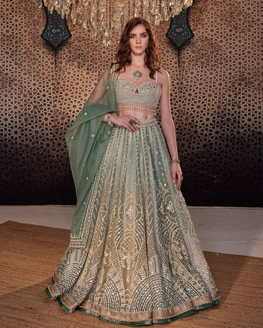 Jade trellis lehenga