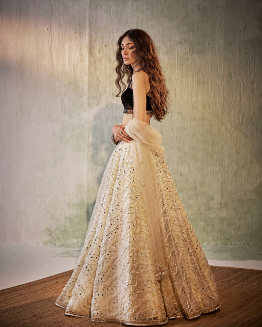 Ivory mirror waves lehenga set