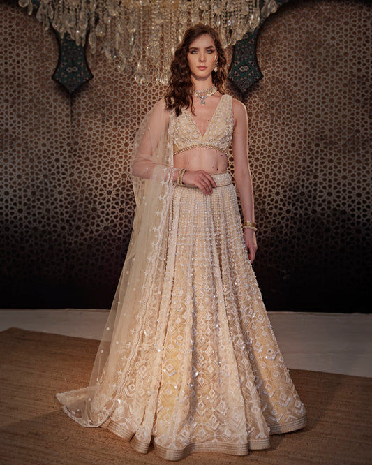 Ivory sequin embroidered lehenga