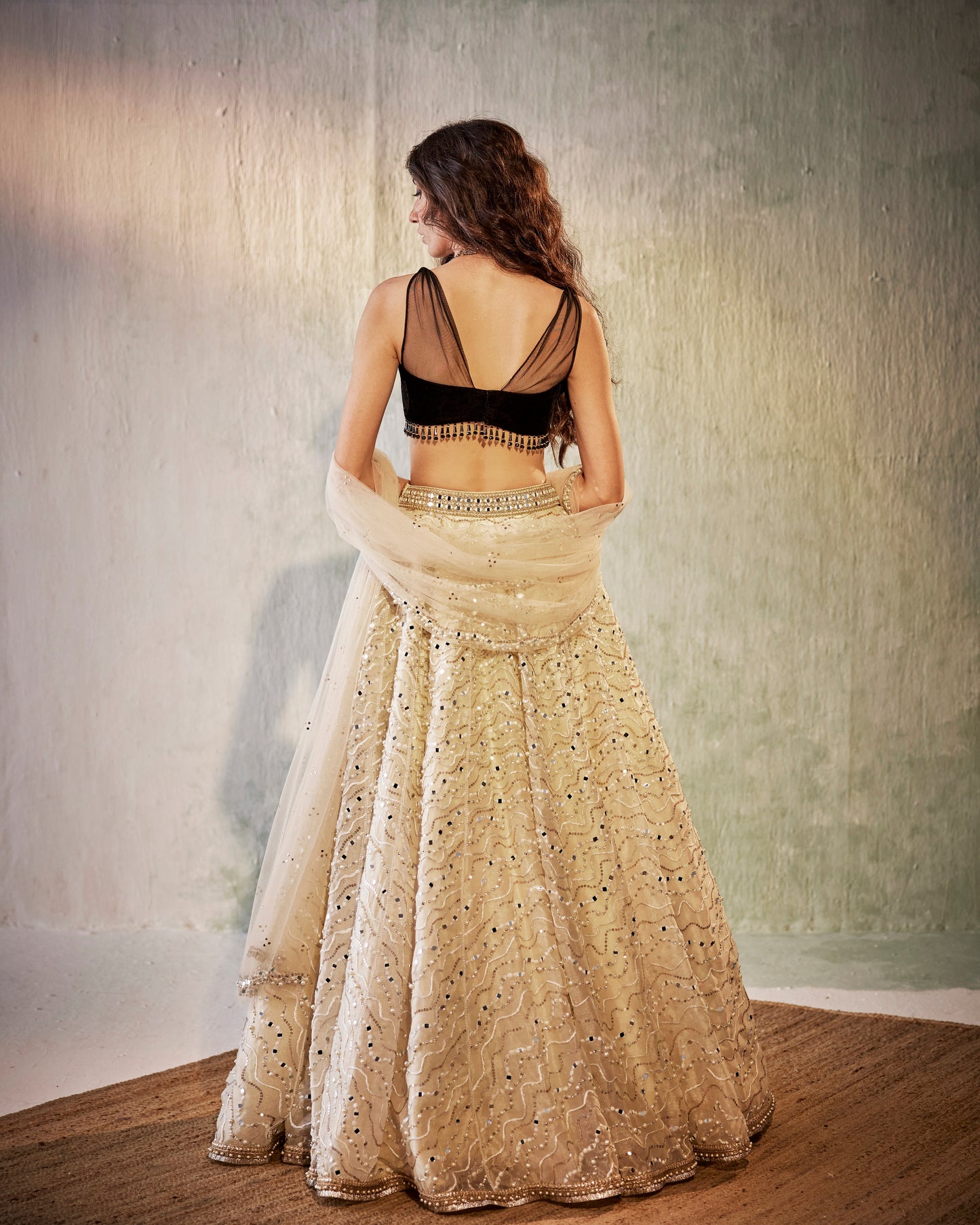 Ivory mirror waves lehenga set