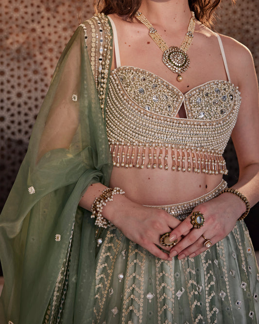 Jade trellis lehenga