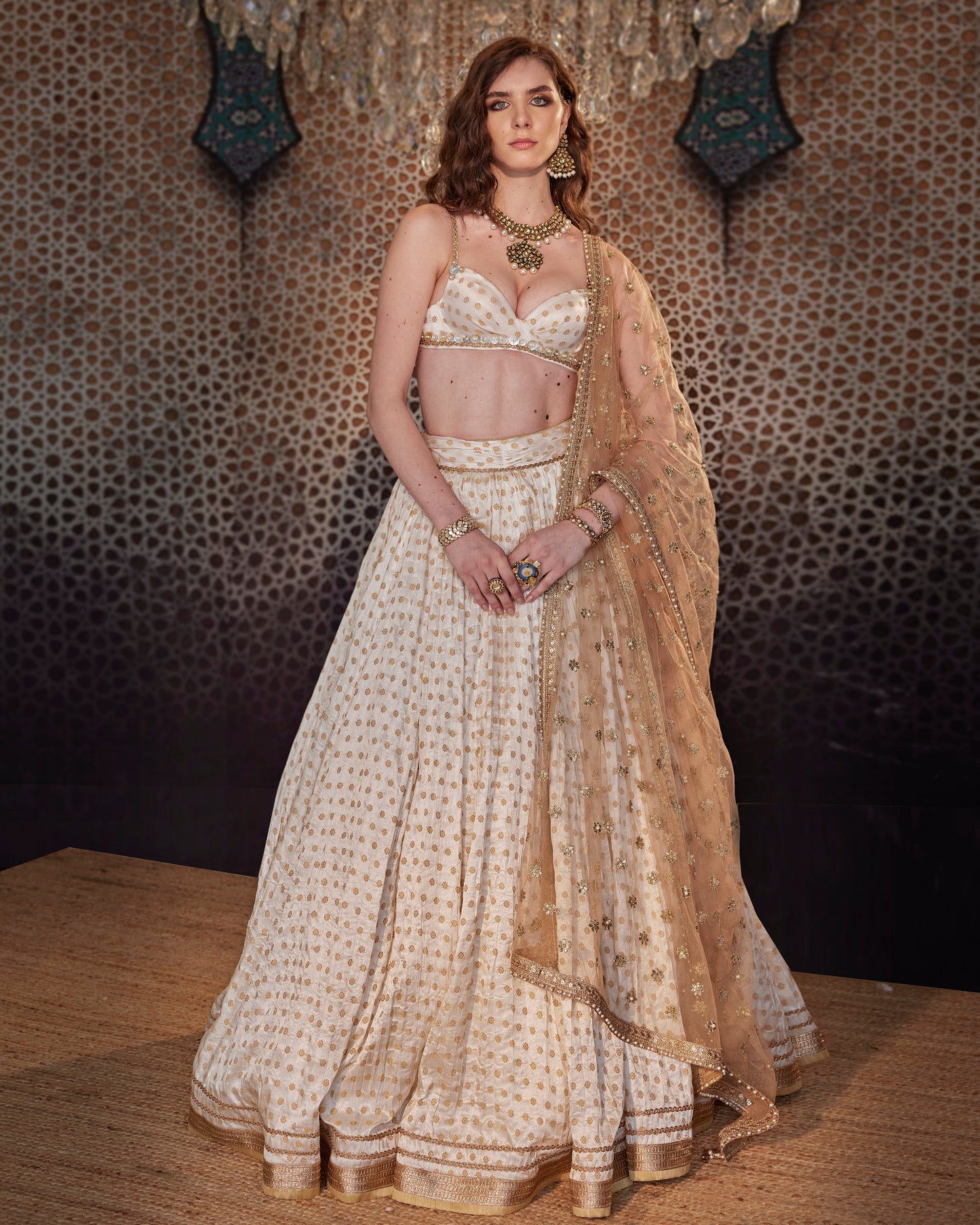 Ivory crinkle lehenga