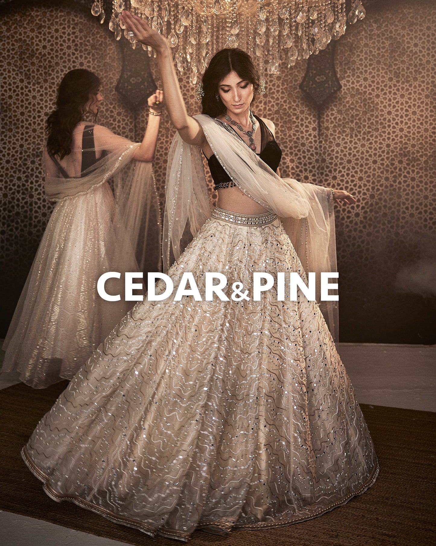 Ivory mirror waves lehenga set