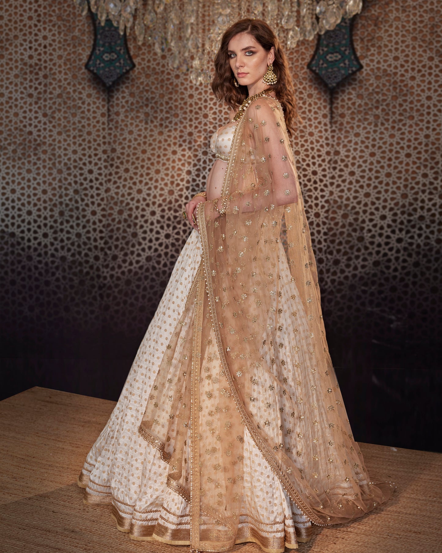 Ivory crinkle lehenga