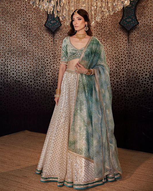 Ivory sequin grid lehenga