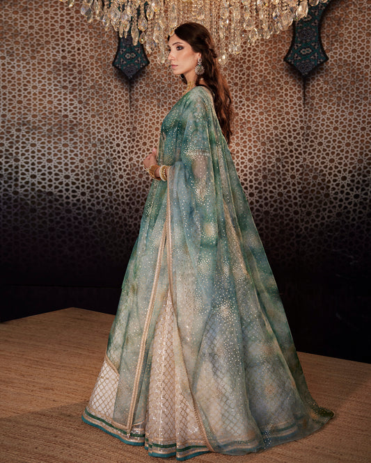 Ivory sequin grid lehenga