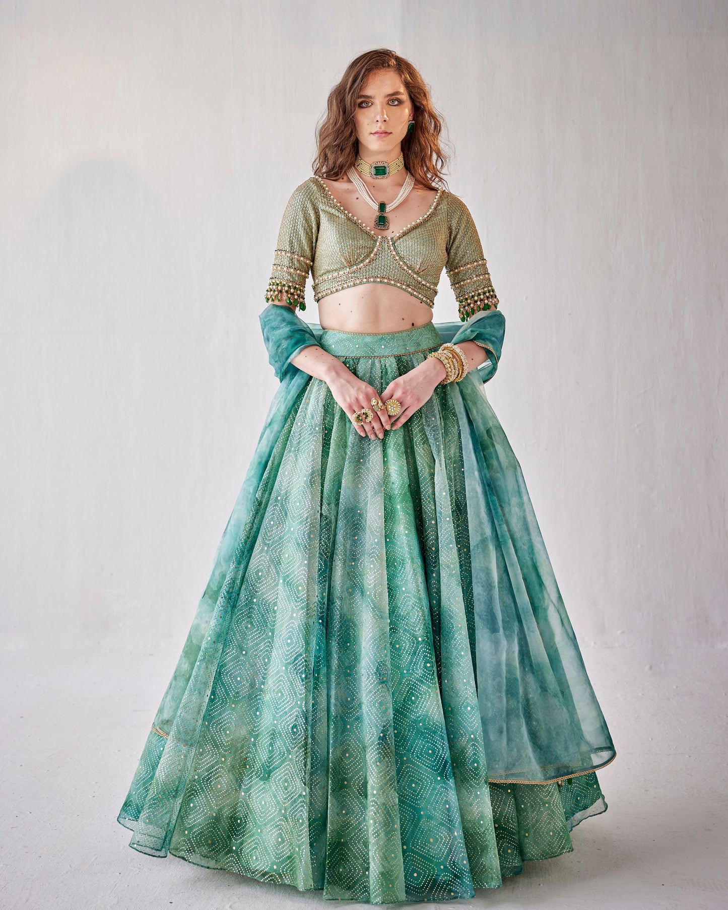 Jade stone lehenga