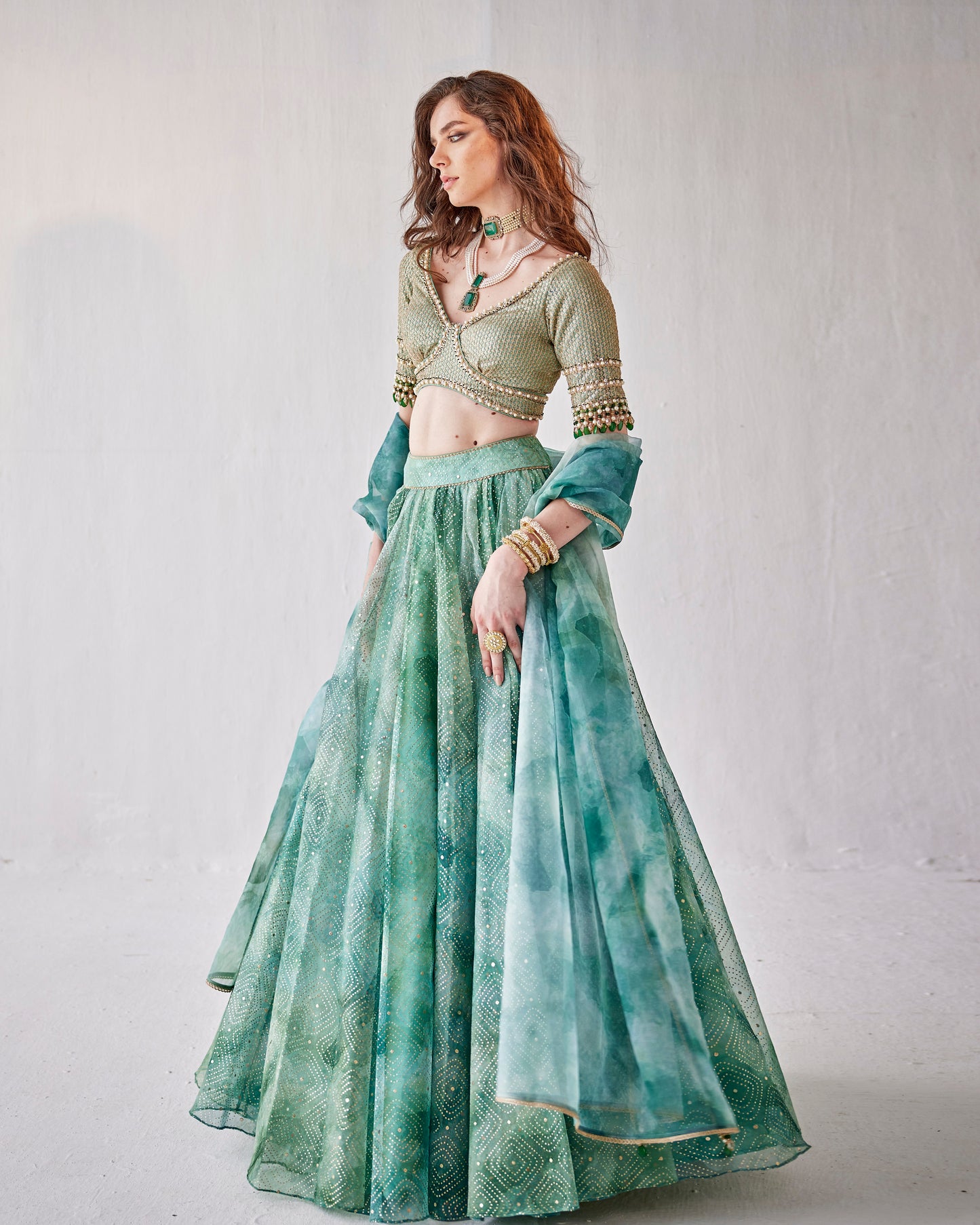 Jade stone lehenga