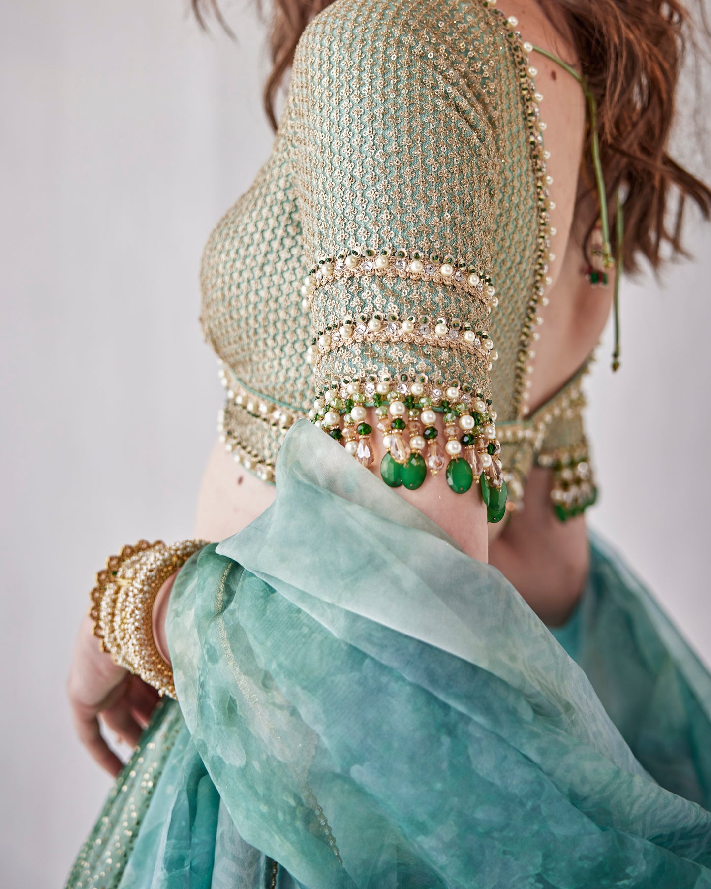 Jade stone lehenga