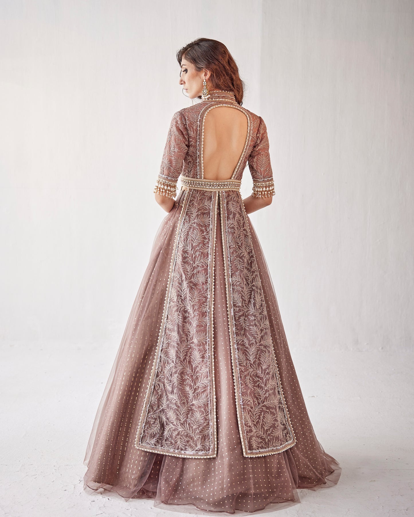 Plum wine lehenga with embroidered jacket