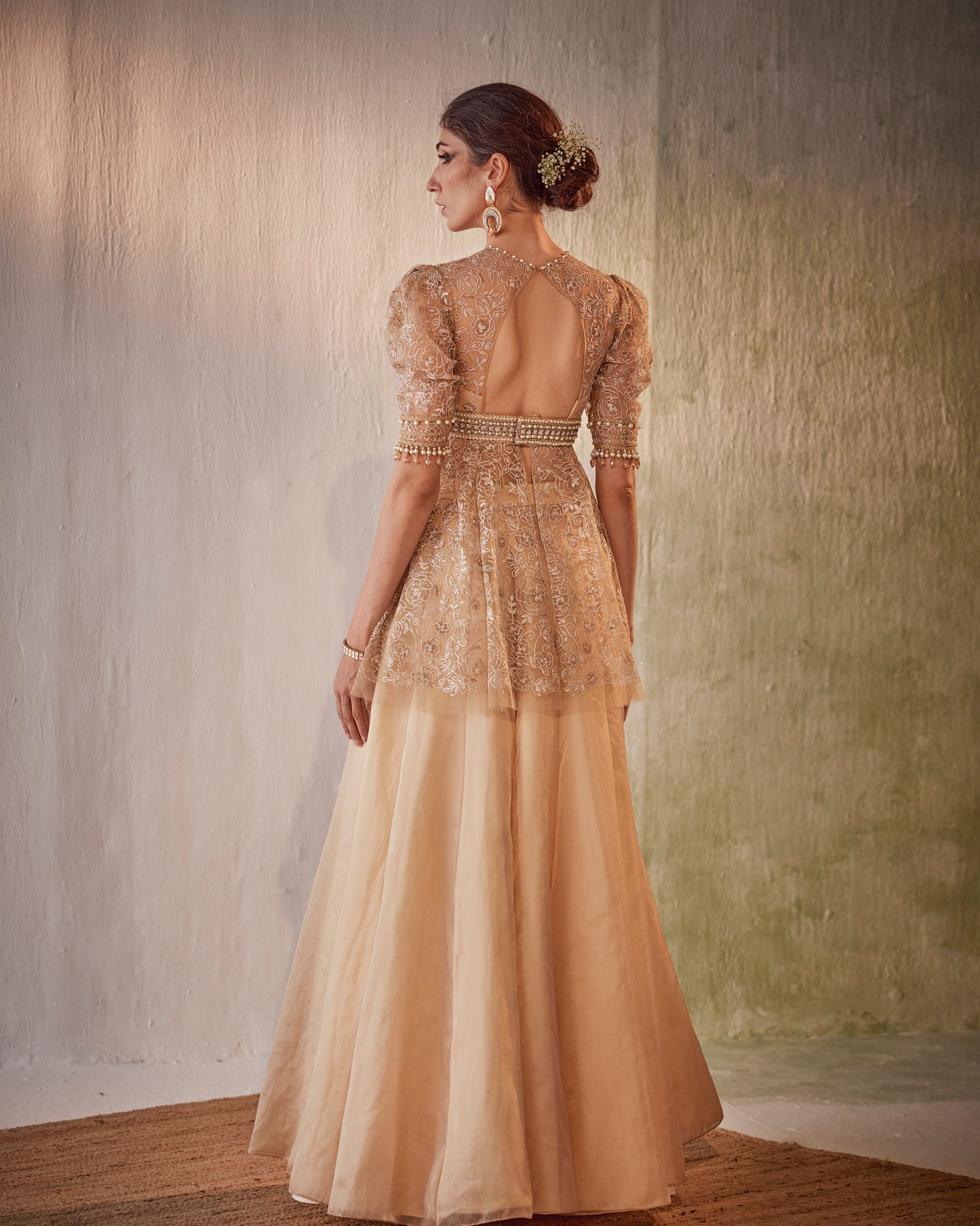 Golden peplum sharara set