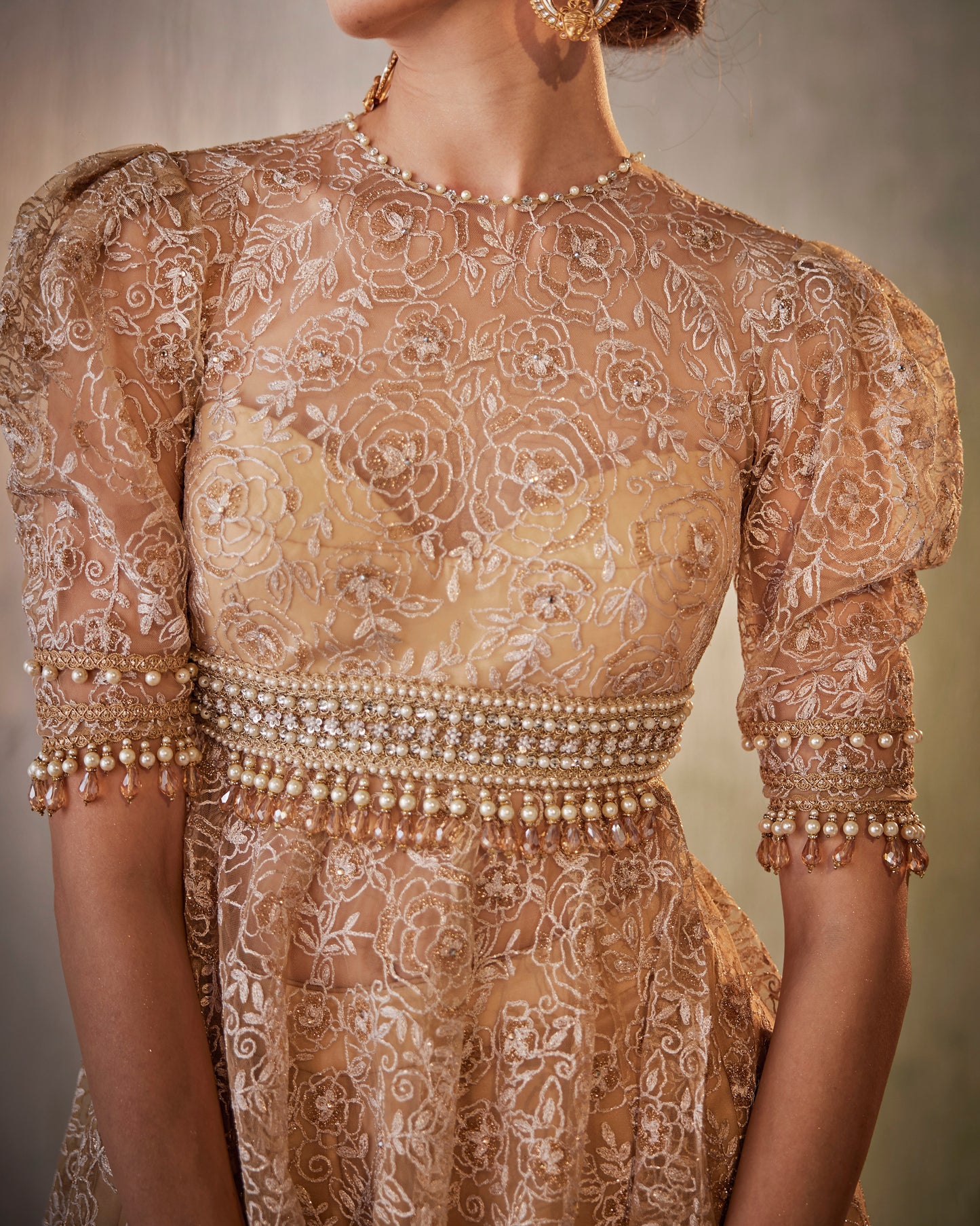 Golden peplum sharara set
