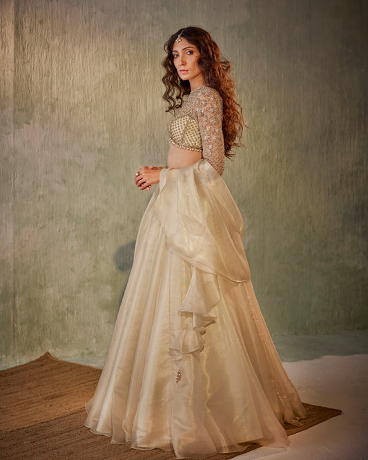 Ivory foil organza lehenga