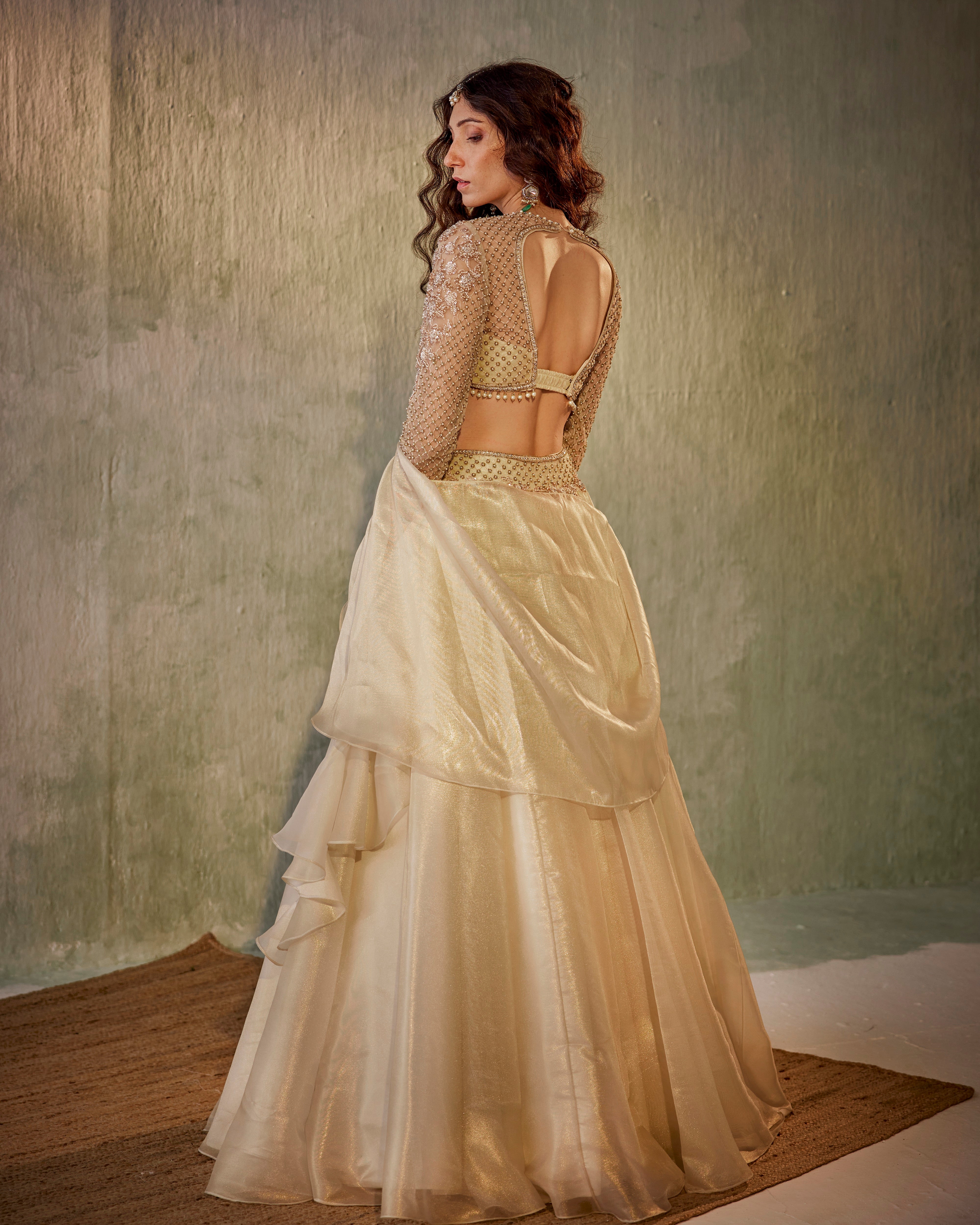 Ivory foil organza lehenga