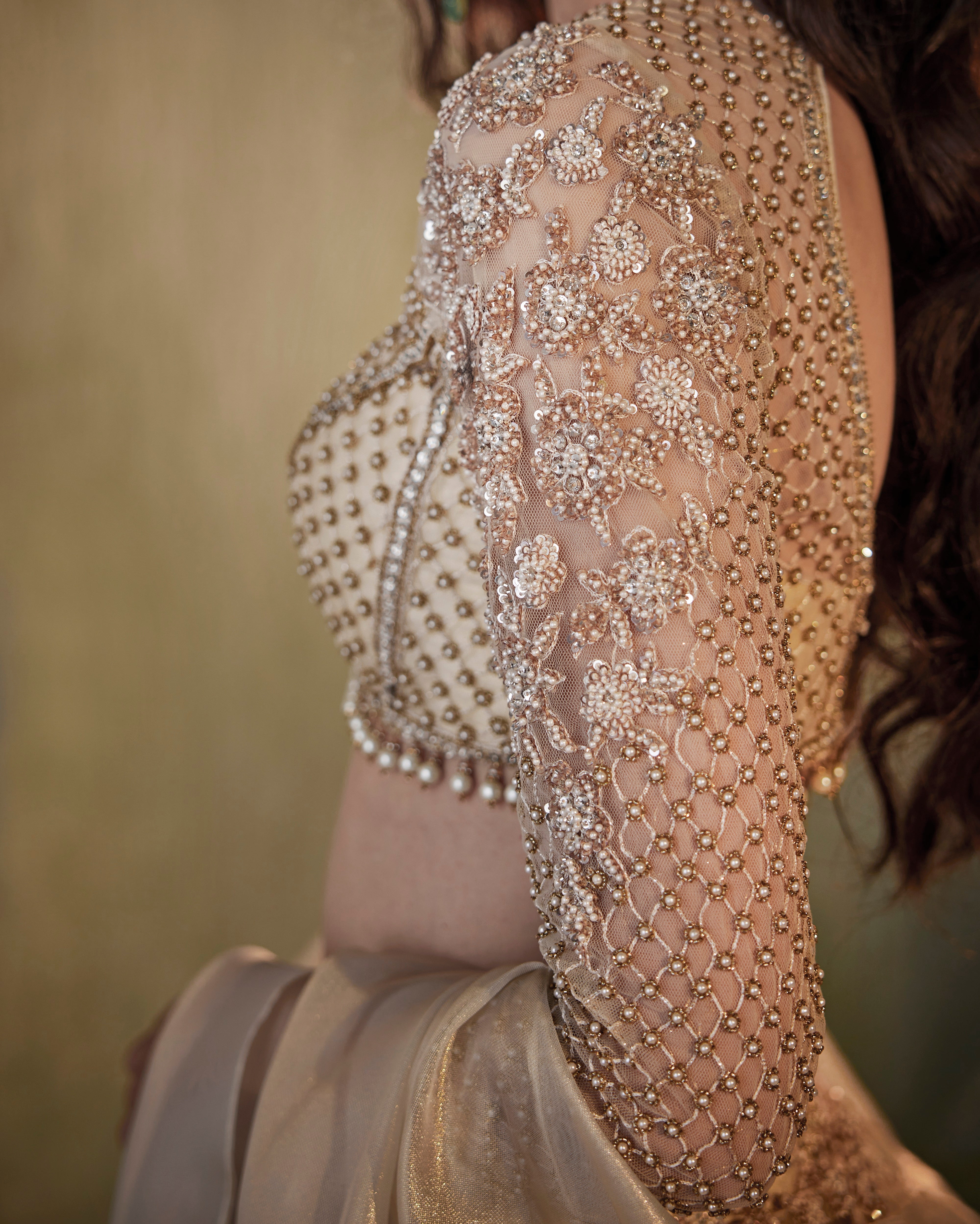 Ivory foil organza lehenga