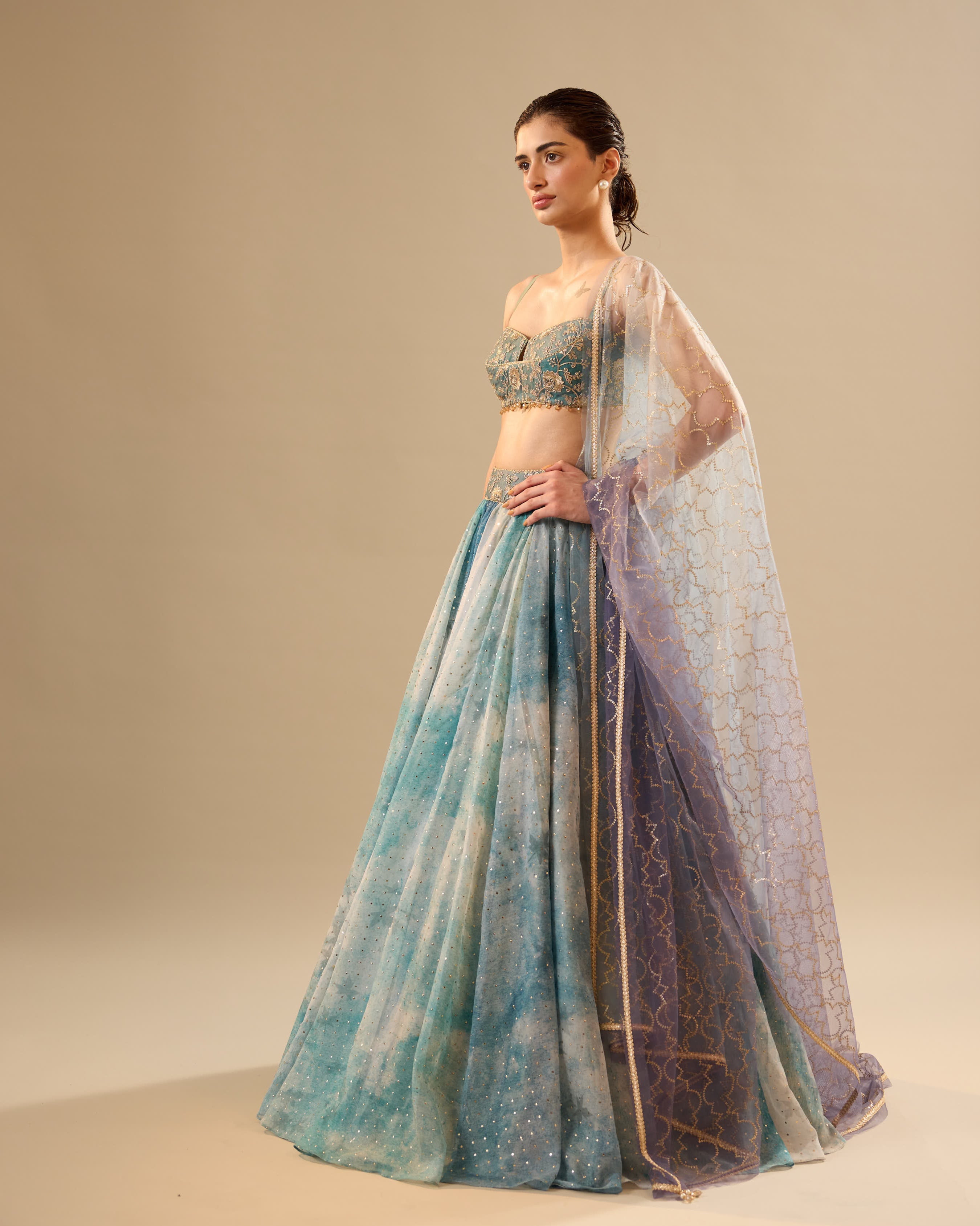 Shades of grey organza lehenga