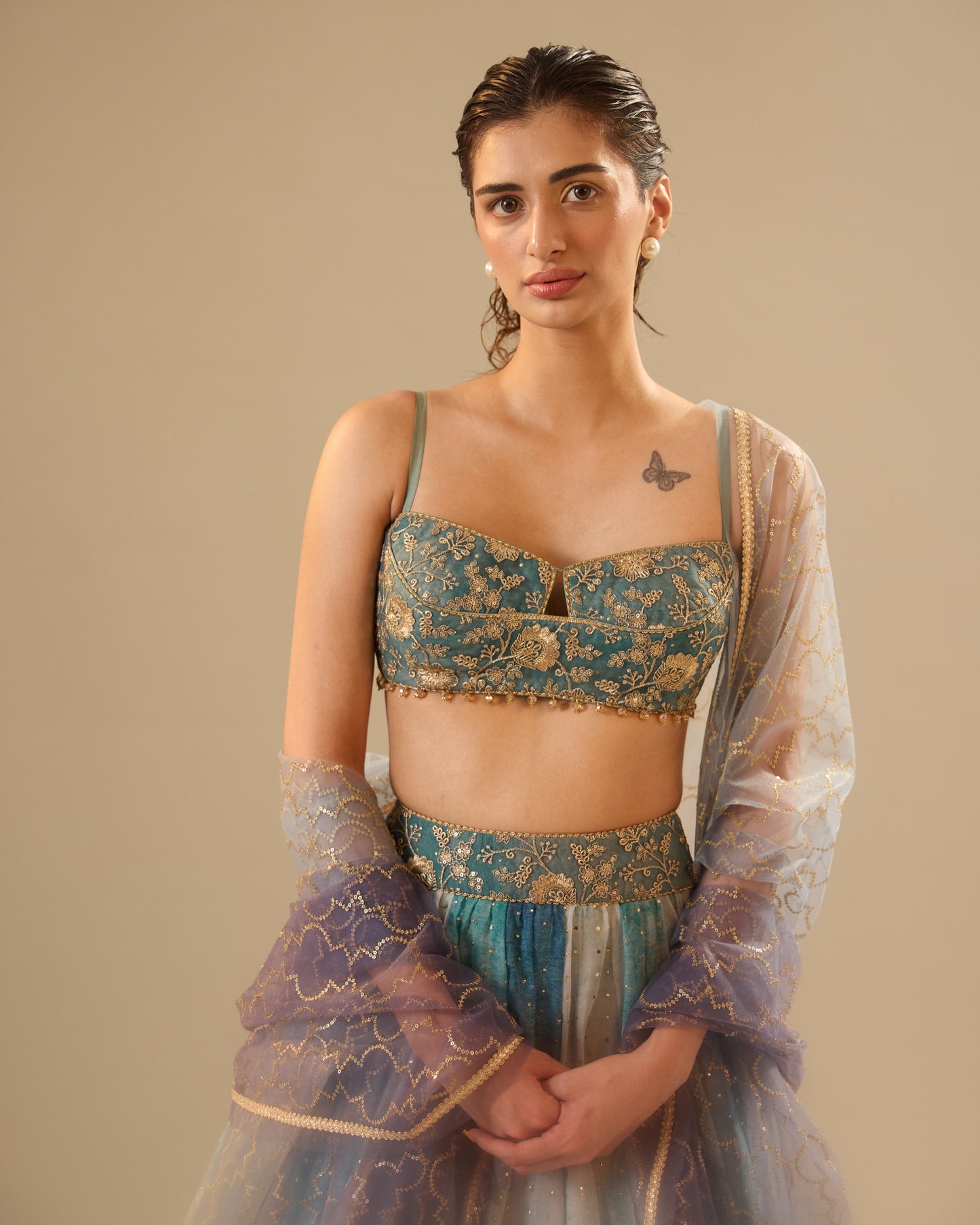 Shades of grey organza lehenga