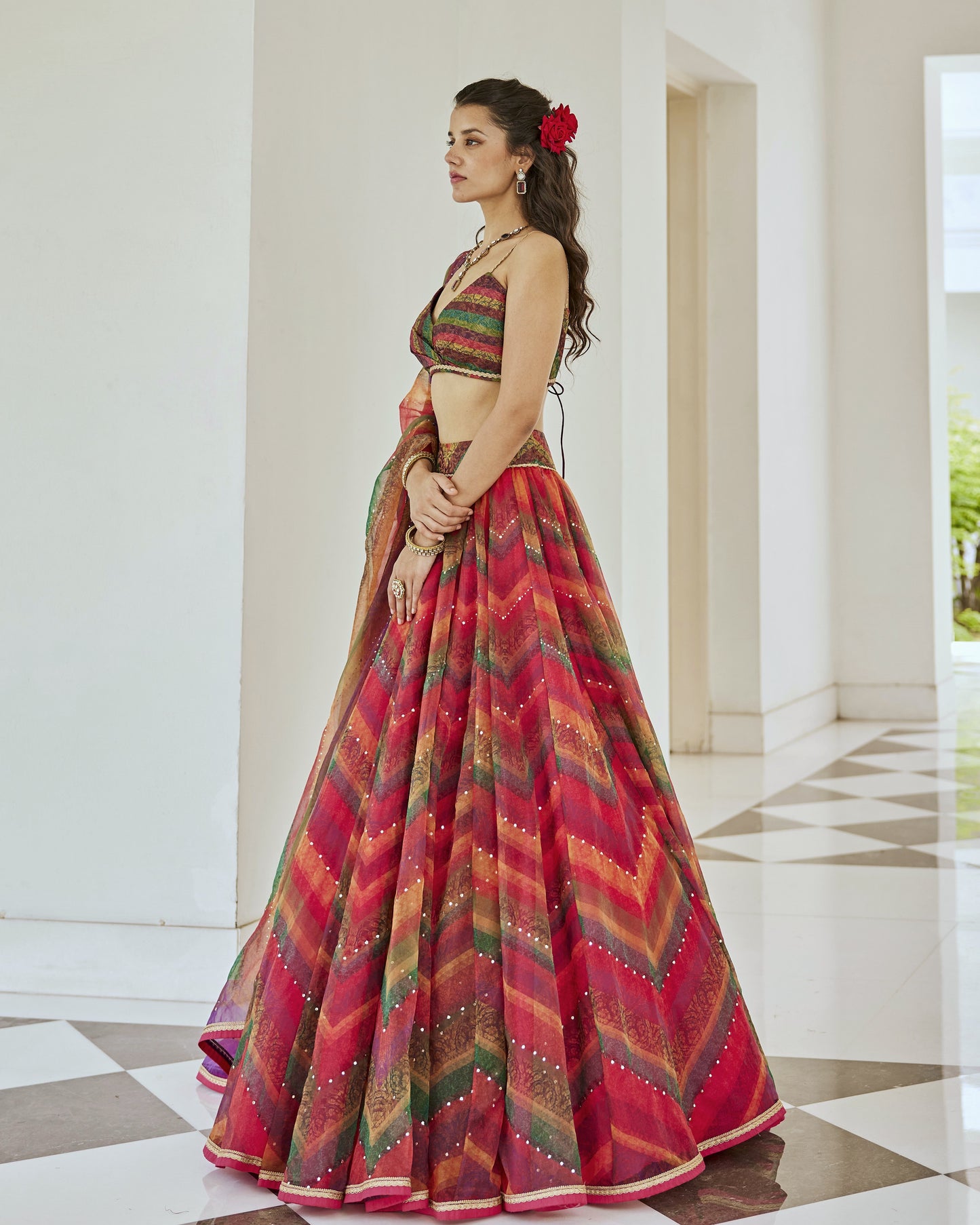 Bohemian chevron print lehenga