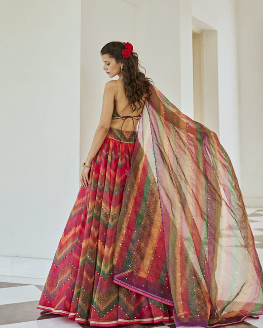 Bohemian chevron print lehenga