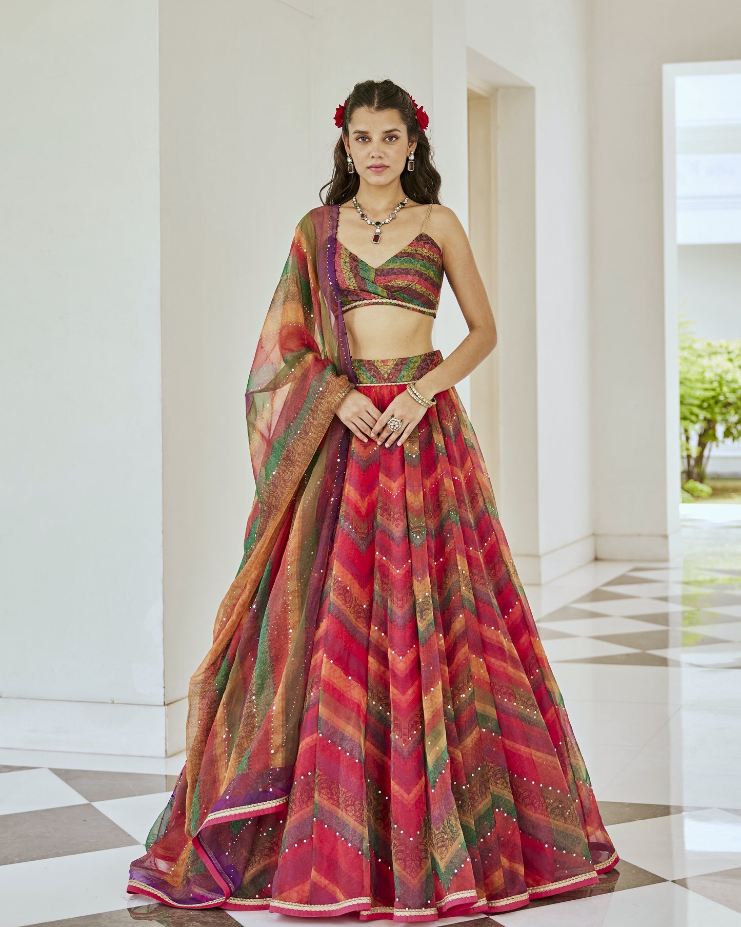 Bohemian chevron print lehenga