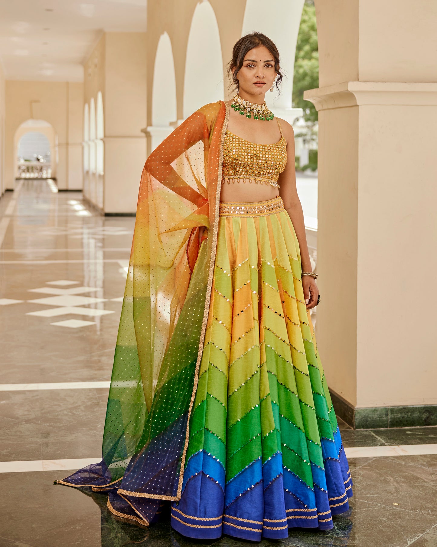 Multicolor mirror embroidered lehenga