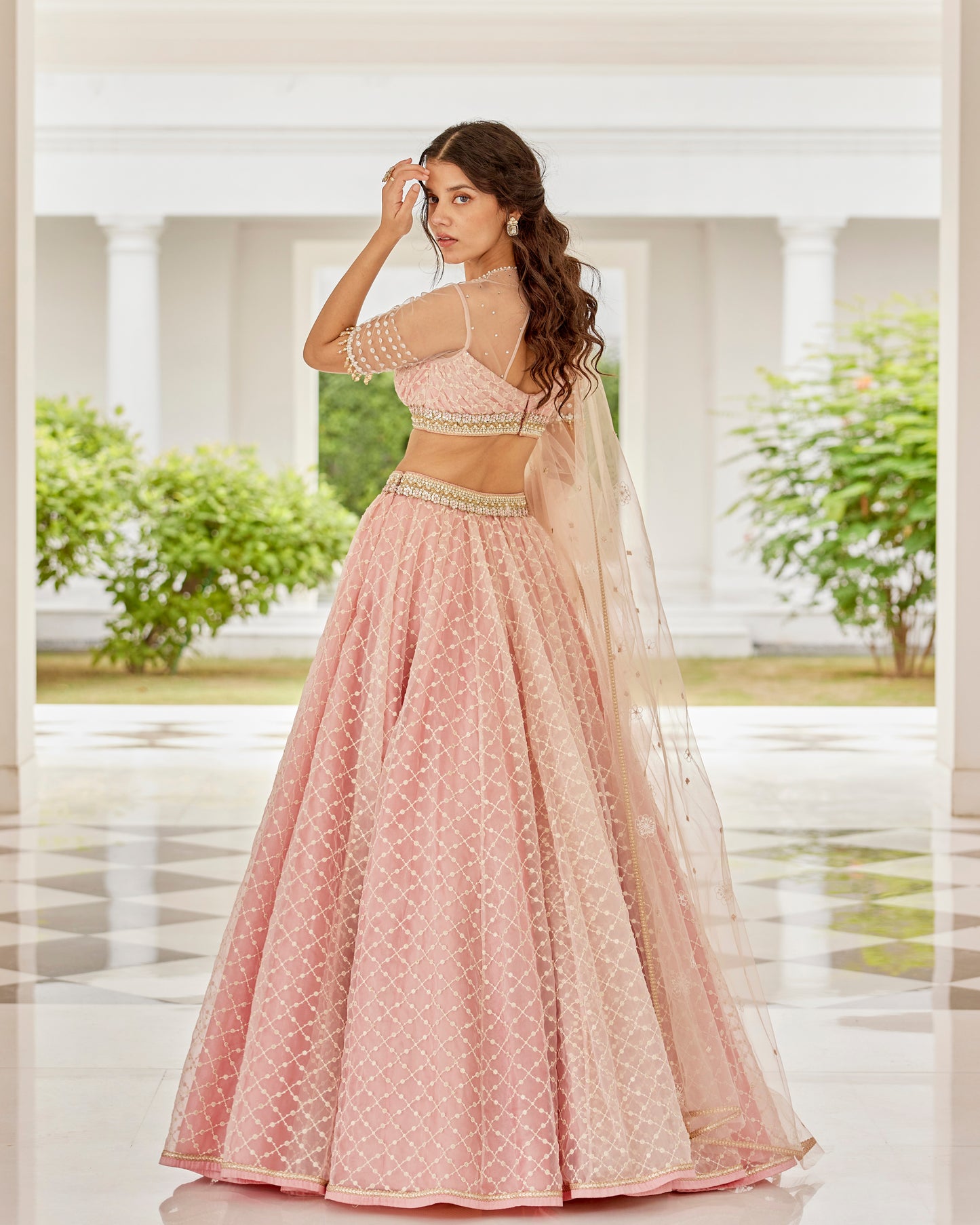 Blush pink organza lehenga