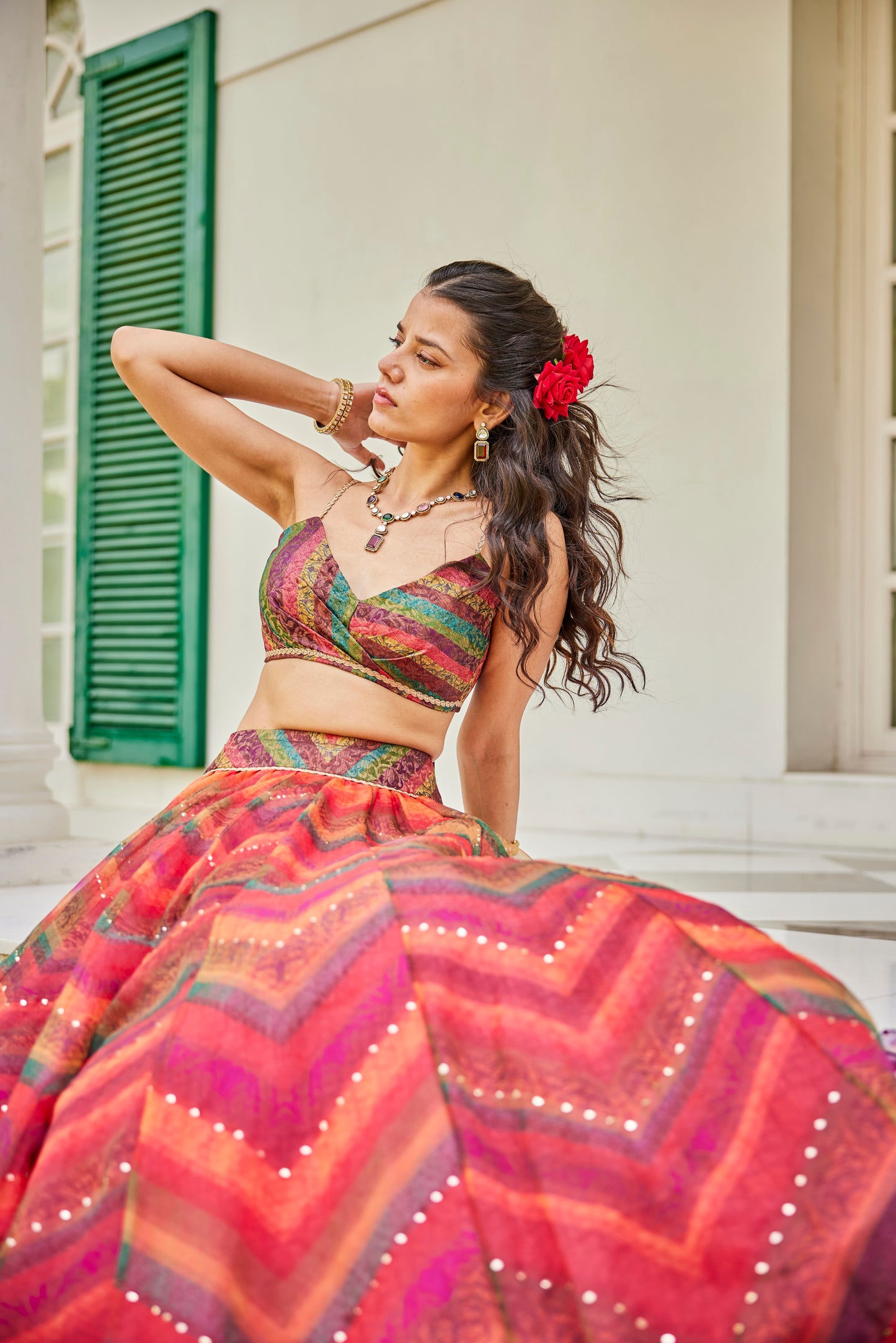 Bohemian chevron print lehenga