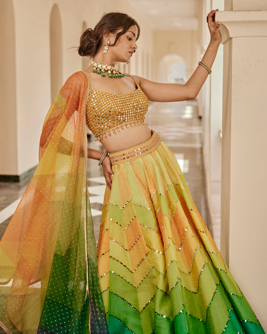 Multicolor mirror embroidered lehenga