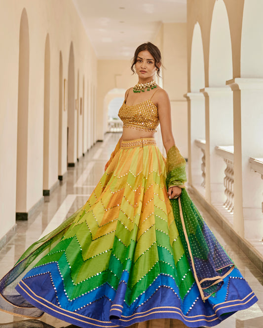 Multicolor mirror embroidered lehenga