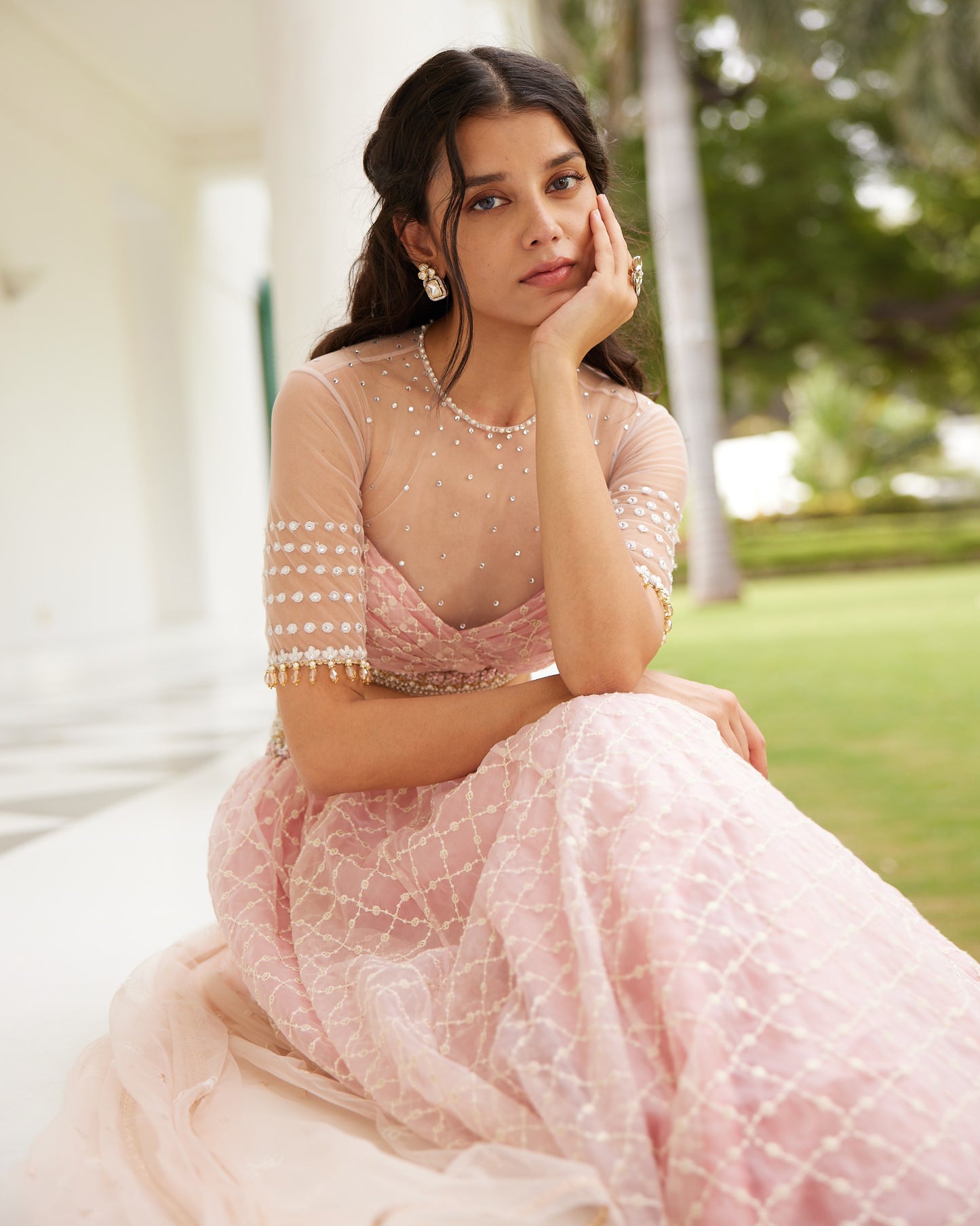 Blush pink organza lehenga