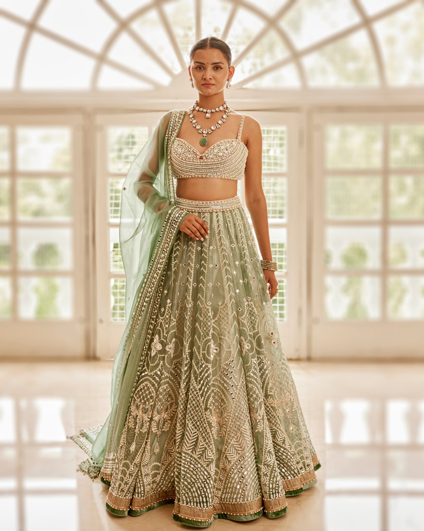 Jade trellis lehenga