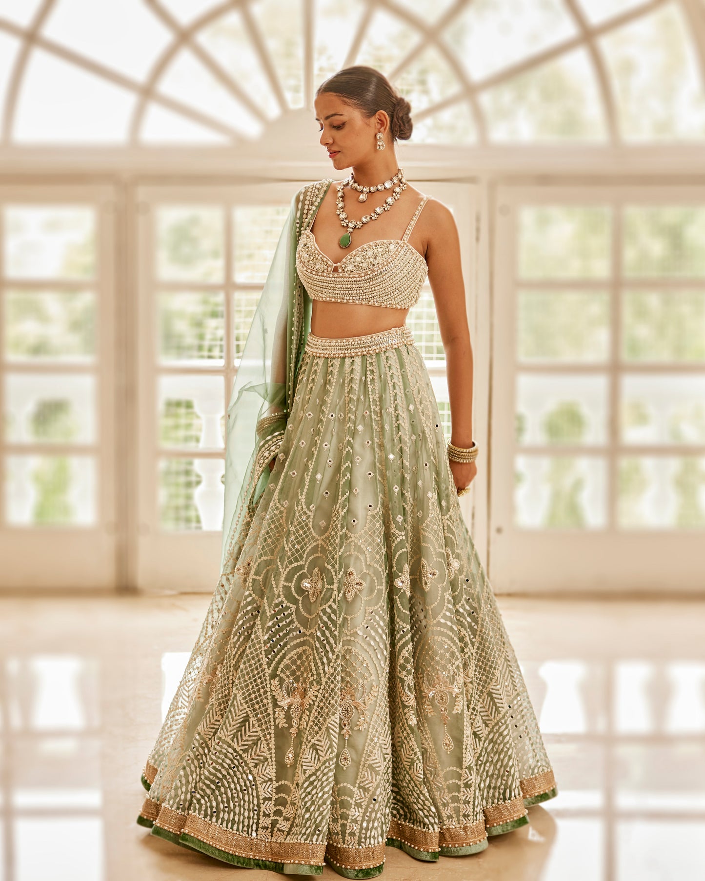 Jade trellis lehenga