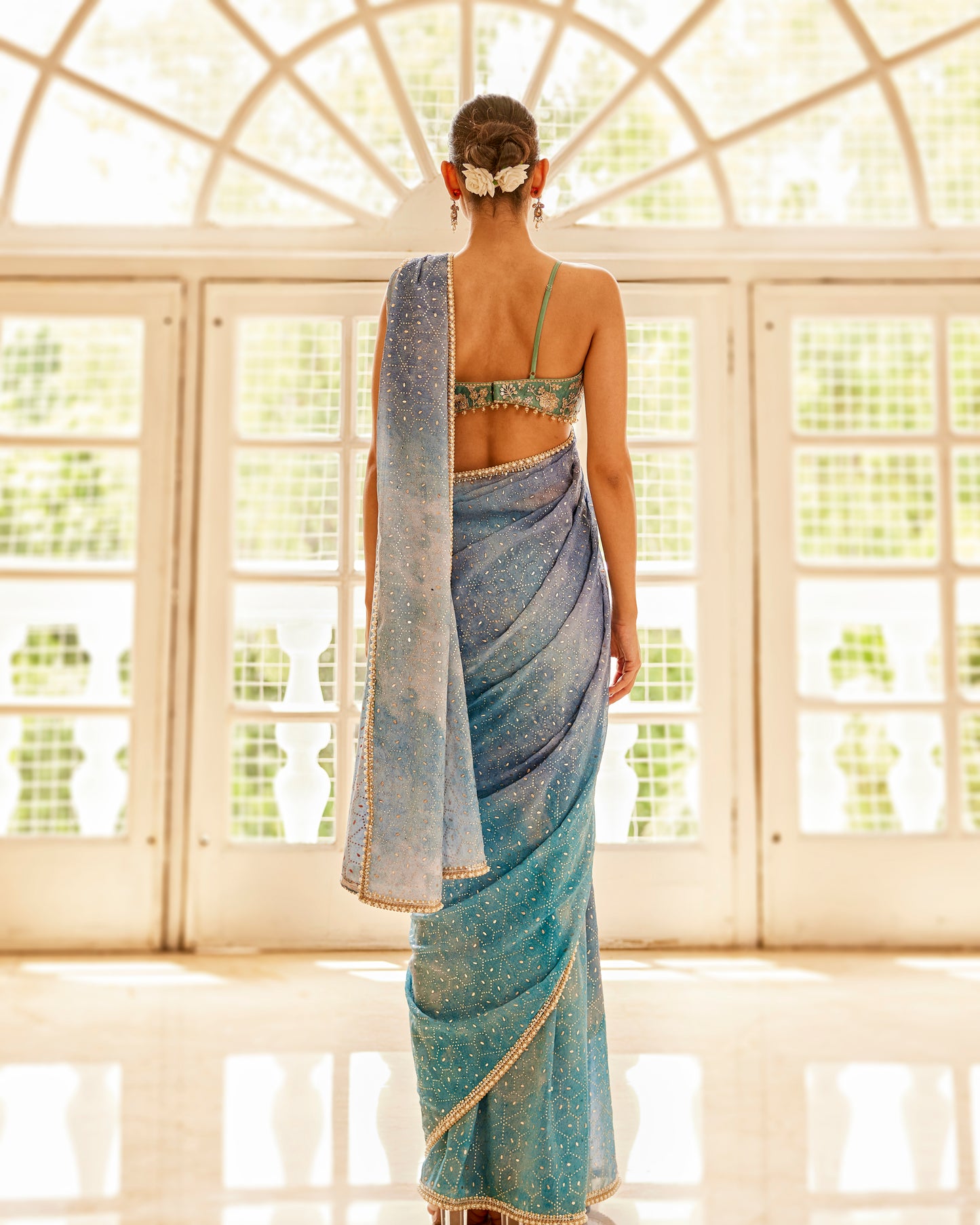 Shades of blue print saree