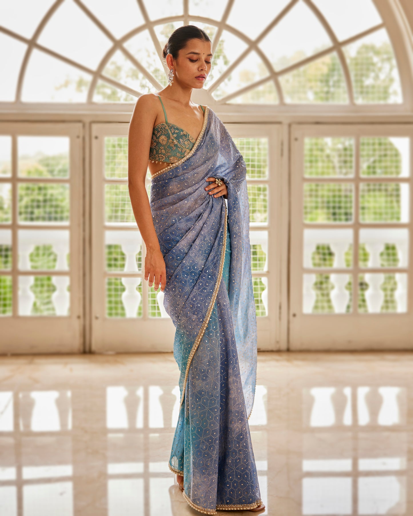 Shades of blue print saree