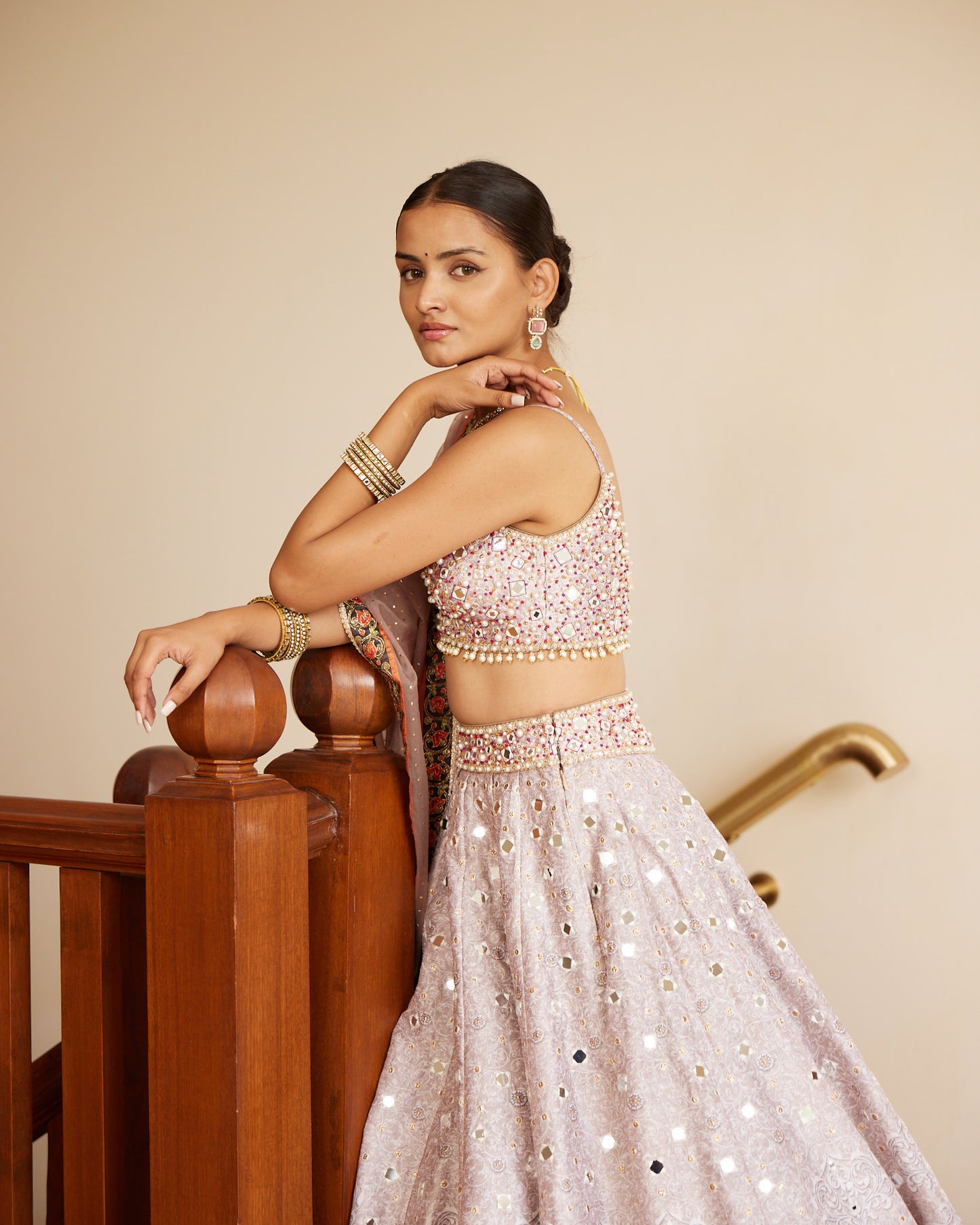 Floating flowers mirror embroidered lehenga