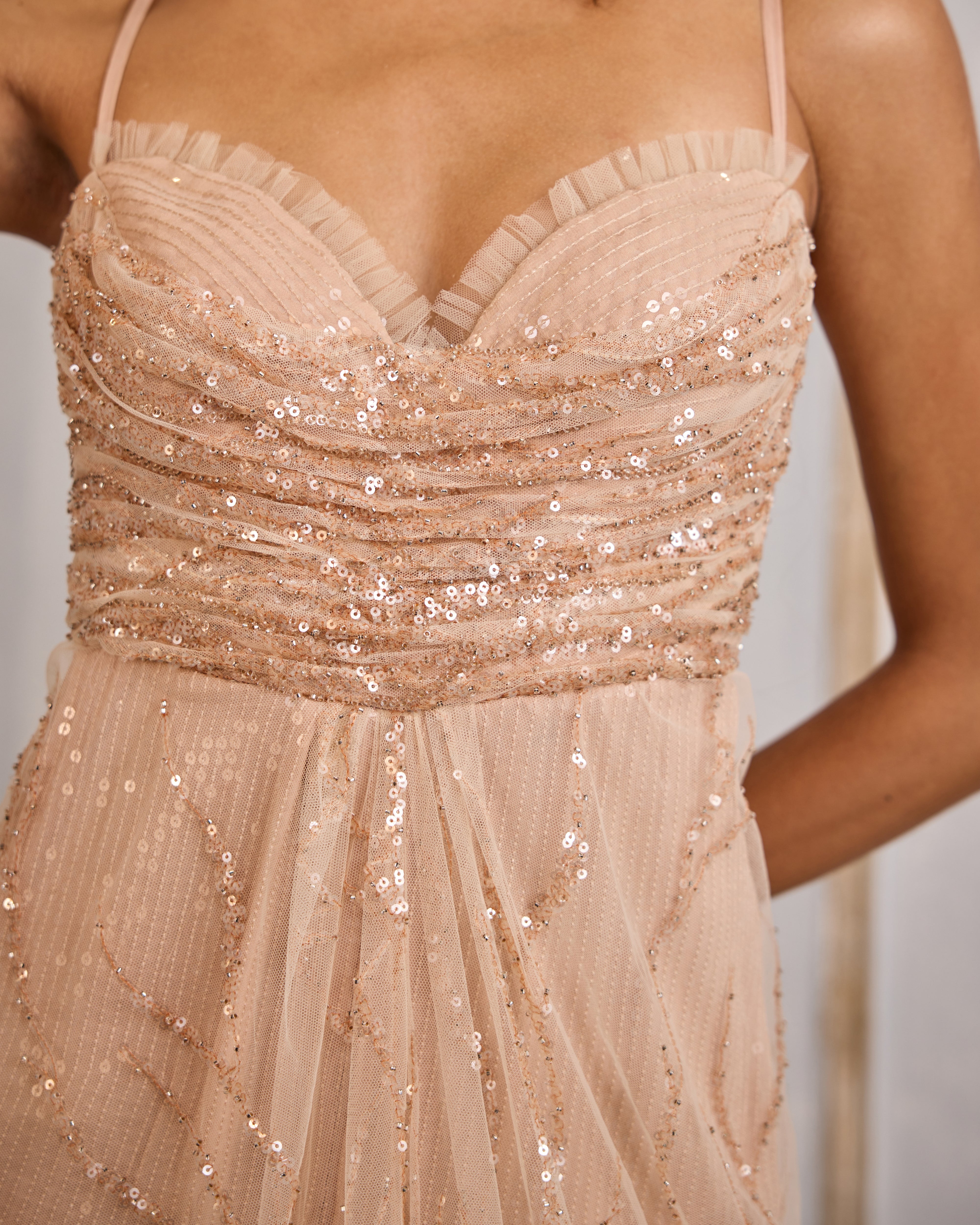 Nude draped column gown