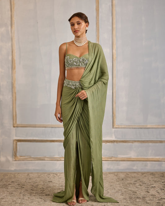 Sage floral symphony saree