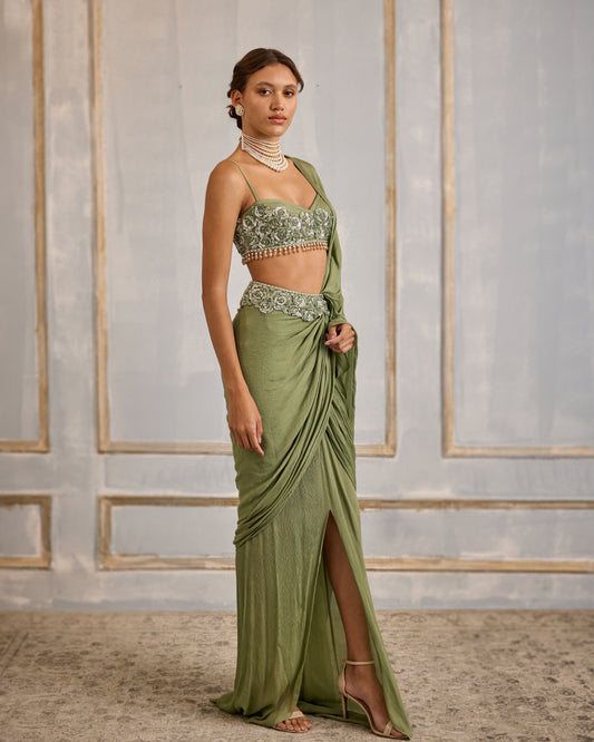 Sage floral symphony saree